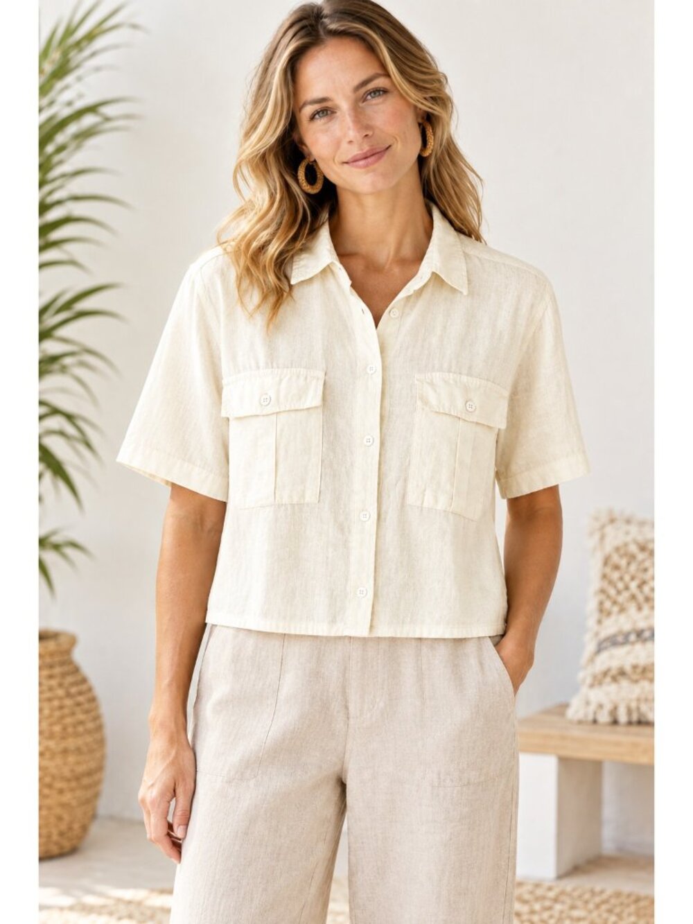 REI Co-op Wilderness Shirt Women's XL Ivory Hemp Cotton Blend Utility Boho